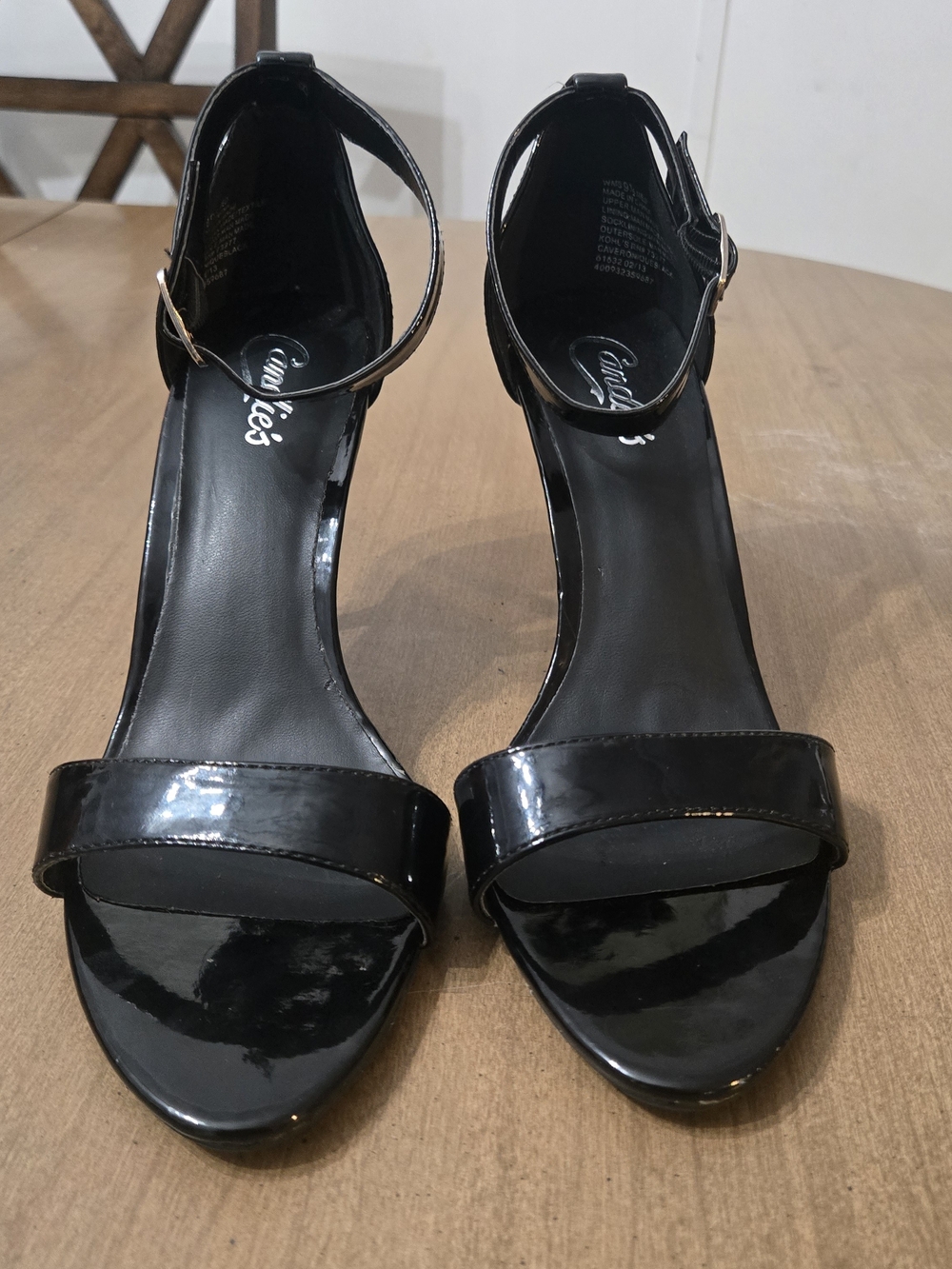 Candie's Black Patent Ankle-Strap Heels